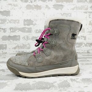 Sorel Kids Explorer Waterproof Faux Fur Quarry Bright Lavender Winter Boots O279